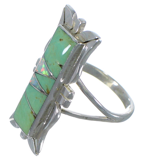 Turquoise And Opal Inlay Silver Ring Size 6 AX53638