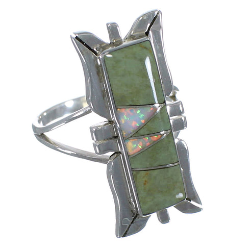 Turquoise And Opal Inlay Silver Southwestern Ring Size 7 AX53660