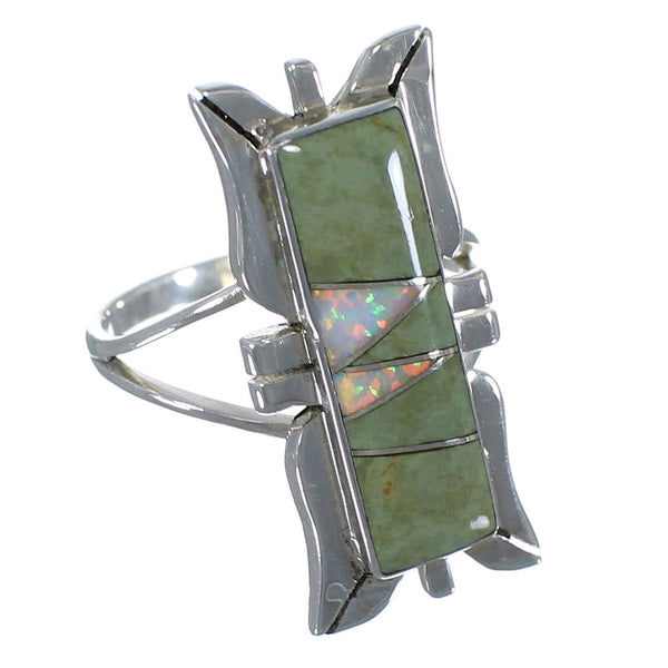 Turquoise And Opal Inlay Silver Southwestern Ring Size 7 AX53660