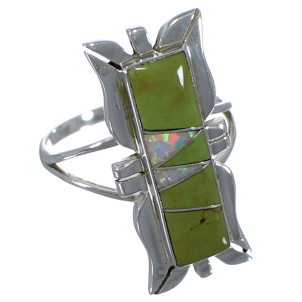 Opal And Turquoise Inlay Silver Southwest Ring Size 8-1/4 AX53676
