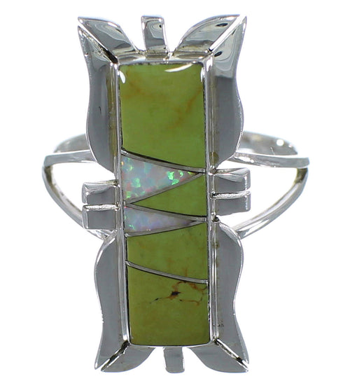 Opal And Turquoise Inlay Silver Southwestern Ring Size 8-3/4 AX53675