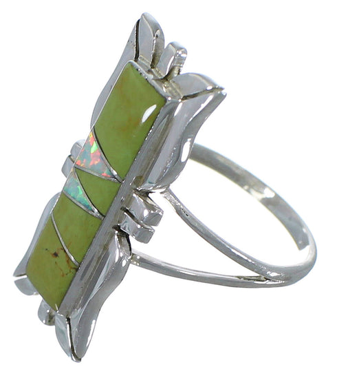Opal And Turquoise Inlay Silver Southwest Ring Size 8-1/4 AX53676