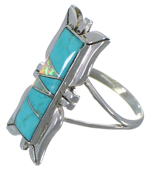 Opal And Turquoise Inlay Silver Ring Size 6-1/4 AX53832