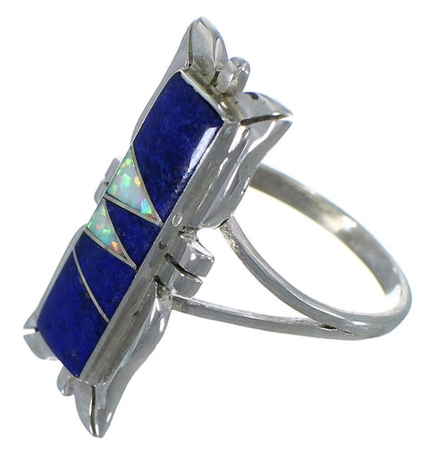 Lapis And Opal Inlay Sterling Silver Ring Size 7 AX53892