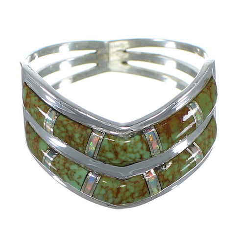Southwestern Opal And Turquoise Inlay Silver Ring Size 7-1/2 AX53921