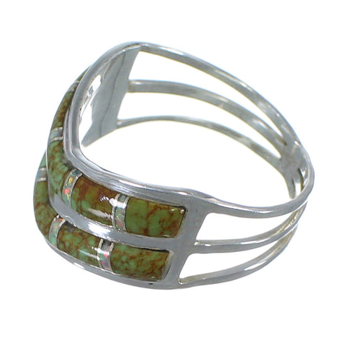 Southwestern Opal And Turquoise Inlay Silver Ring Size 7-1/2 AX53921