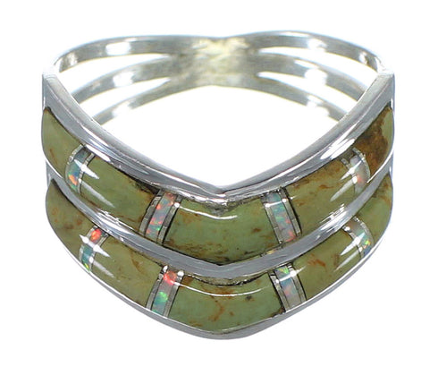 Opal And Turquoise Inlay Sterling Silver Ring Size 7-1/2 AX53925