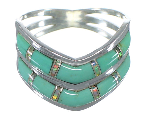 Opal And Turquoise Inlay Authentic Sterling Silver Ring Size 8-1/4 AX53928