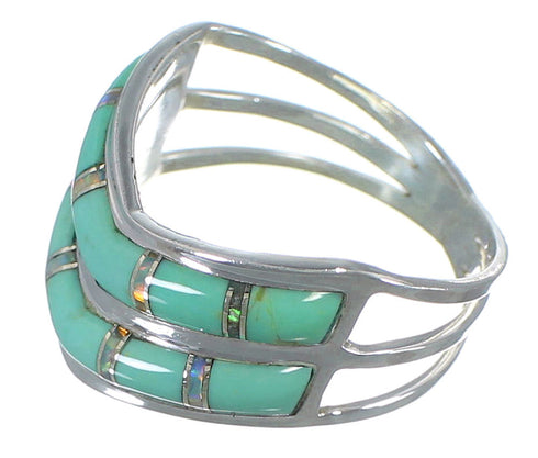 Opal And Turquoise Inlay Authentic Sterling Silver Ring Size 8-1/4 AX53928