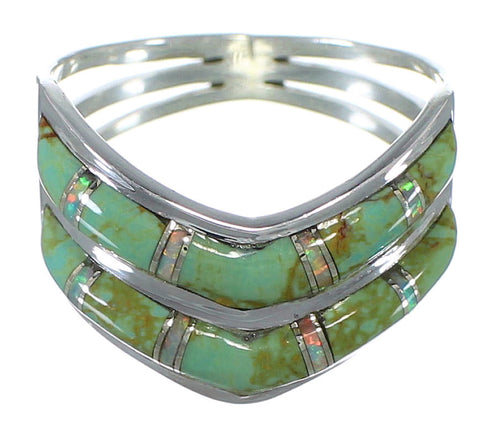 Opal And Turquoise Southwest Silver Ring Size 8-3/4 AX53932