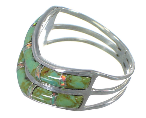 Opal And Turquoise Southwest Silver Ring Size 8-3/4 AX53932