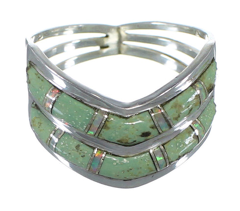 Opal And Turquoise Southwestern Silver Jewelry Ring Size 7-1/2 AX53934