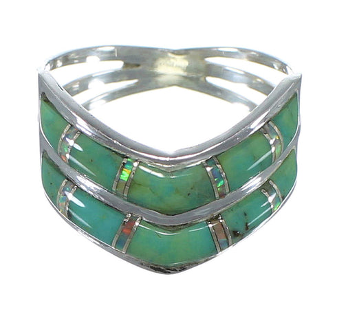 Turquoise And Opal Inlay Authentic Sterling Silver Ring Size 6-3/4 AX53939