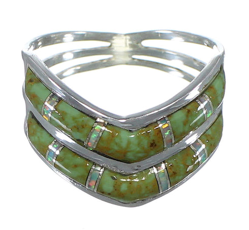 Turquoise And Opal Inlay Silver Southwestern Ring Size 6-3/4 AX53943