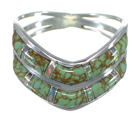 Authentic Sterling Silver Southwestern Turquoise And Opal Ring Size 5-1/4 AX53957