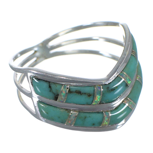 Opal And Turquoise Southwestern Silver Ring Size 8-1/4 AX53960