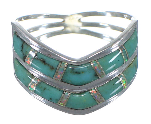 Opal And Turquoise Southwestern Silver Ring Size 8-1/4 AX53960