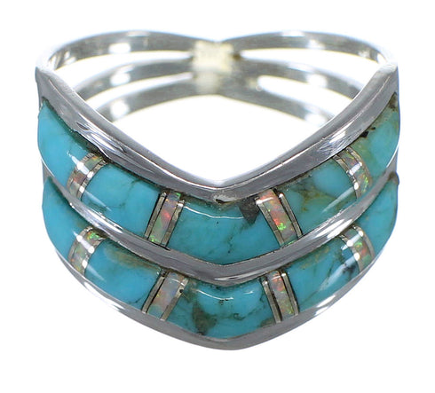 Opal Turquoise Inlay And Sterling Silver Ring Size 6-3/4 AX53965
