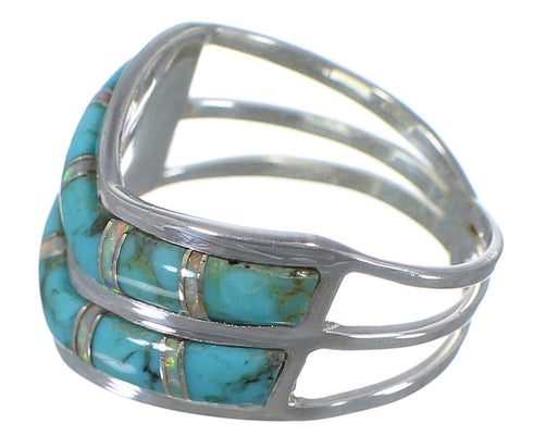 Opal Turquoise Inlay And Sterling Silver Ring Size 6-3/4 AX53965