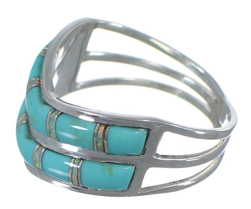 Opal And Turquoise Inlay Jewelry Silver Ring Size 7-3/4 AX53972