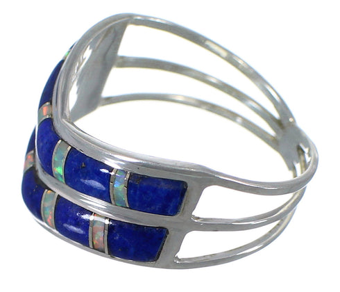 Lapis And Opal Inlay Genuine Sterling Silver Ring Size 5-3/4 AX54007