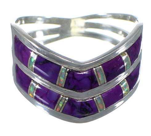 Silver Southwestern Opal And Magenta Turquoise Ring Size 7-3/4 AX54022