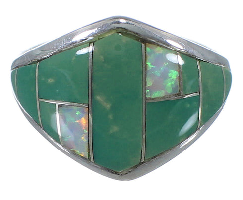 Turquoise And Opal Sterling Silver Ring Size 7-1/2 AX52296