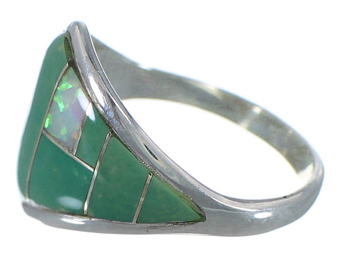 Turquoise And Opal Sterling Silver Ring Size 7-1/2 AX52296