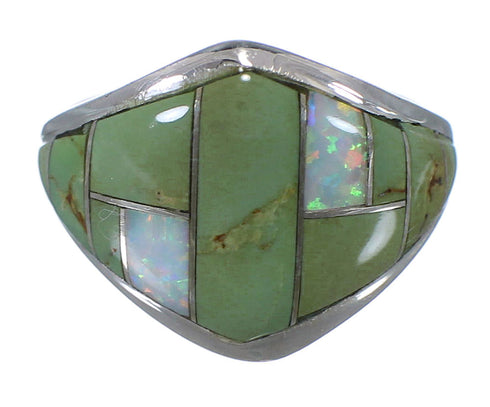 Turquoise And Opal Silver Ring Size 6-1/4 AX52300
