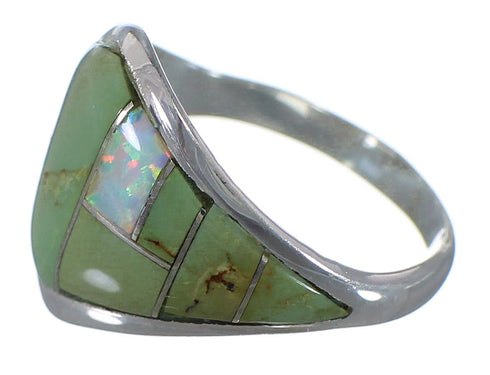 Turquoise And Opal Silver Ring Size 6-1/4 AX52300