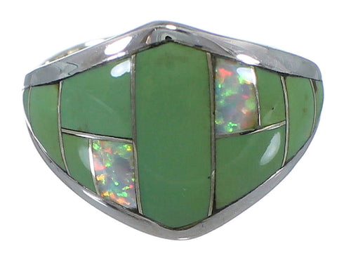 Turquoise And Opal Sterling Silver Jewelry Ring Size 7-1/4 AX52303