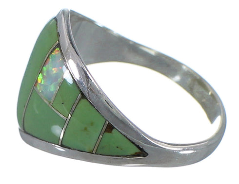 Turquoise And Opal Sterling Silver Jewelry Ring Size 7-1/4 AX52303