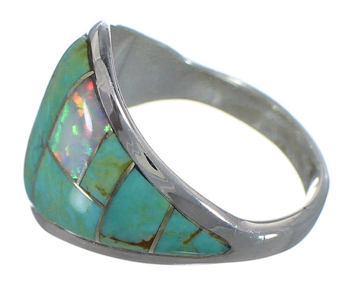 Opal And Turquoise Sterling Silver Ring Size 4-3/4 AX52316
