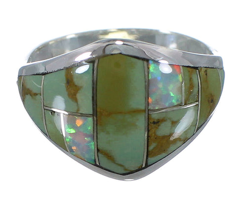 Opal And Turquoise Inlay Sterling Silver Ring Size 5-1/4 AX52318