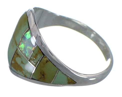Opal And Turquoise Inlay Silver Ring Size 5-3/4 AX52320