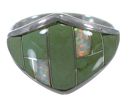 Southwestern Sterling Silver Opal And Turquoise Ring Size 7-1/4 AX52380