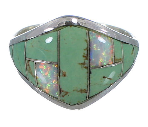 Southwestern Silver Opal And Turquoise Inlay Ring Size 6-3/4 AX52387