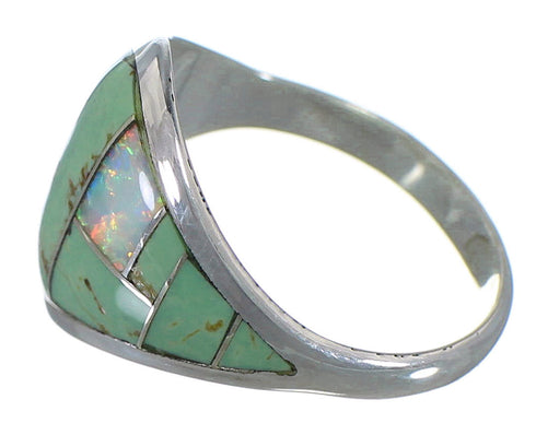 Southwestern Silver Opal And Turquoise Inlay Ring Size 6-3/4 AX52387