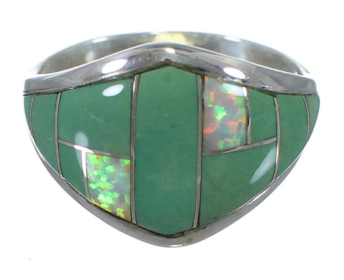 Silver Opal And Turquoise Inlay Southwestern Ring Size 6-1/4 AX52396