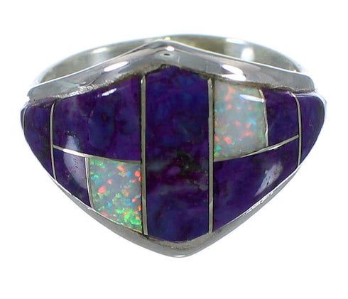 Magenta Turquoise And Opal Inlay Jewelry Silver Ring Size 7-3/4 AX52469