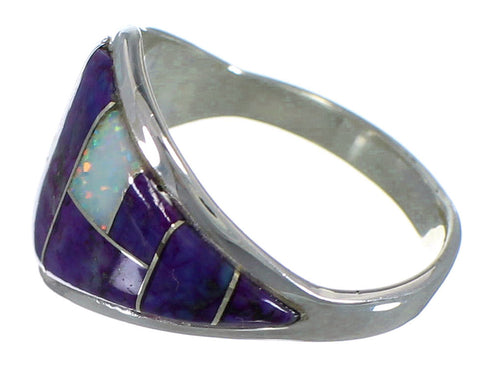 Southwestern Magenta Turquoise And Opal Silver Ring Size 5-1/4 AX52462