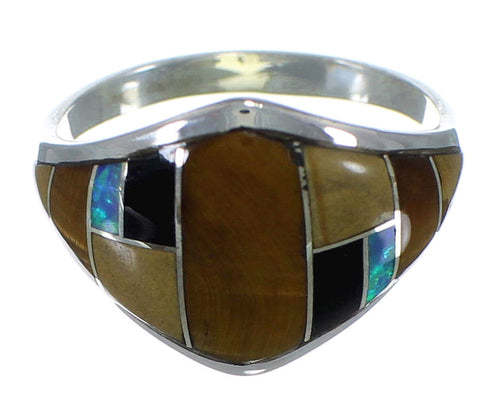 Multicolor Inlay Sterling Silver Ring Size 8-1/4 AX52491