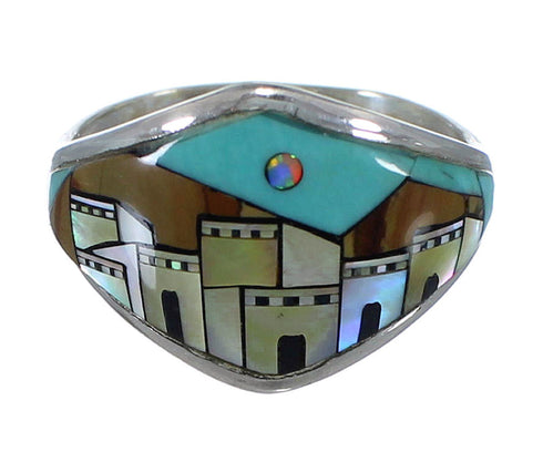 Multicolor Sterling Silver Native American Pueblo Design Ring Size 5-1/4 AX52520
