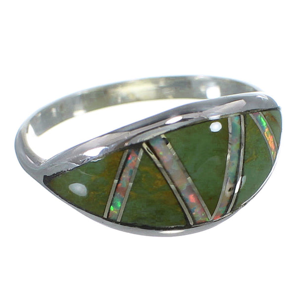 Southwestern Silver Turquoise And Opal Inlay Ring Size 7-1/4 AX51977