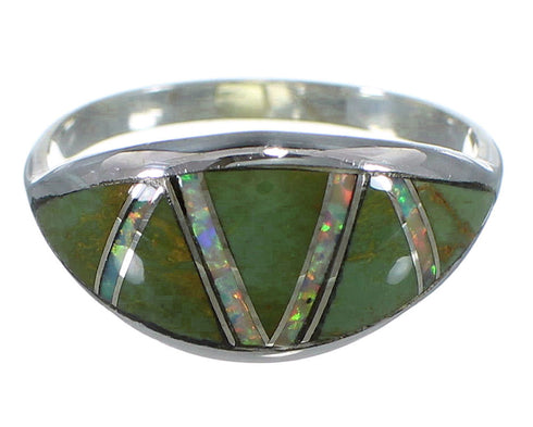 Southwestern Silver Turquoise And Opal Inlay Ring Size 7-1/4 AX51977