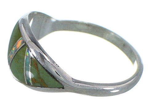 Southwestern Silver Turquoise And Opal Inlay Ring Size 7-1/4 AX51977