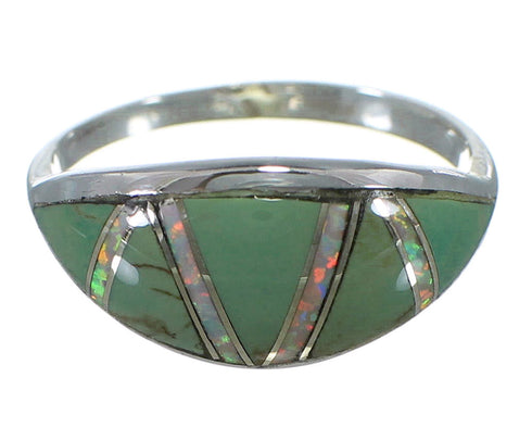 Silver Turquoise And Opal Southwest Ring Size 5-3/4 AX52071