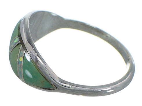 Silver Turquoise And Opal Southwest Ring Size 5-3/4 AX52071