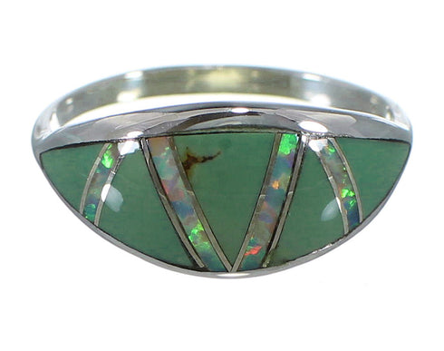 Southwestern Silver Opal And Turquoise Ring Size 6-1/4 AX52091