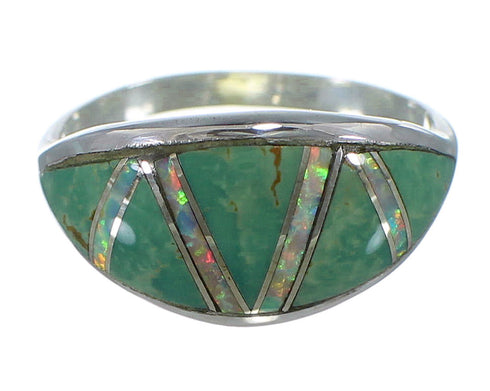Turquoise Opal Inlay And Authentic Sterling Silver Ring Size 8-1/4 AX52140